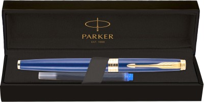 PARKER Aster Matte Black, Gold Trim, Medium Nib Fountain Pen(Ink Color - Blue)