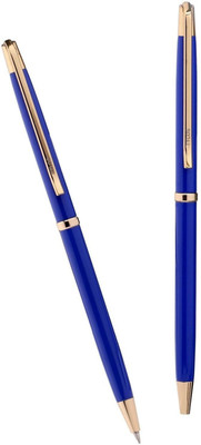 Tylos Classic Metal Blue Body Pen with Golden Cap Studded Stone on Top Arrow Clip Ball Pen(Pack of 2, Ink Color - Blue)