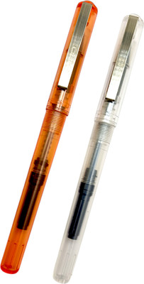 auteur Jinhao 5991 Transparent White & Orange Fine Nib Stylish Student Fountain Pen(Pack of 2)