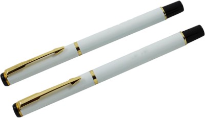 Lestylo Premium 801 White Color Set of 2 Metal Body Executive Gift Collection Roller Ball Pen(Pack of 2, Blue)