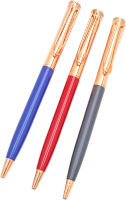 Lestylo Executive 8012 Blue, Red & Black Twist Mechanism Fine Tip With Rose Gold Trims Ball Pen(Pack of 3, Blue)