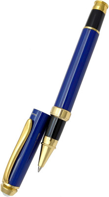 UJJi Glossy Blue colour in Golden Part with Top Stone fitted with German Refill Roller Ball Pen(Ink Color - Blue)