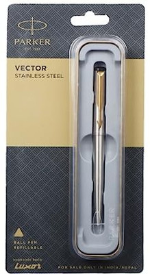 PARKER Vector Stainless Steel, Gold Trim+ Ball Pen Ball Pen(Ink Color - Blue)