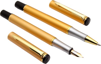 Ledos Set Of Millennium Golden Metal Body With Arrow Clip Rollerball Pen & Fountain Pen(Pack of 2, Converter System, Blue Refill)