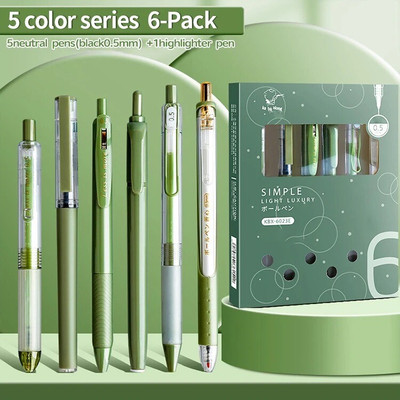 HANIYA ONLINE STORE Aesthetic Pastel Gel Pens with Highlighter, Aesthetic School 5PCS Blue Ink 0.5mm Gel Pen(Pack of 6, Ink Color - Blue)