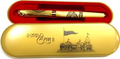 Maskey Luxury Designer Brass Metal Gold Plated Pen Ayodhya Ram Mandir Engraved with Box Ball Pen(Ink Color - Blue)