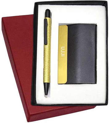 UJJi Golden Textured Design Stylus Pen with Card Holder Pen Gift Set(Pack of 2, Ink Color - Blue )