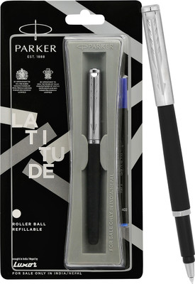 PARKER Latitude Matte Black |Chrome Trim | Roller Ball Pen(Ink Color - Blue)
