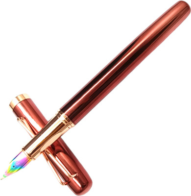 auteur Premium 4725 Metallic Red Fine Rainbow Nib Designer Wire Clip Rosegold Trims Fountain Pen(Ink Color - With Convertable  Refill Pump)
