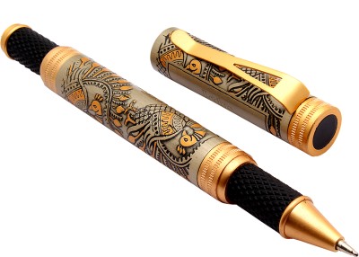 Ledos Peacock Design Engraved On Silver Metal Body Ball Pen(Ink Color - Blue Refill)