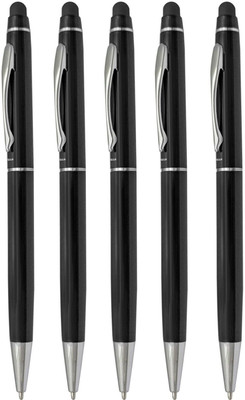 UJJi Gloss Black Pen with Stylus for Touch Screen Ball Pen(Pack of 5, Ink Color - Blue)