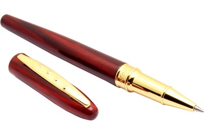 Ledos Dikawen 8029 Red Wood Finish Metal Body Golden Trims Roller Ball Pen(Blue)