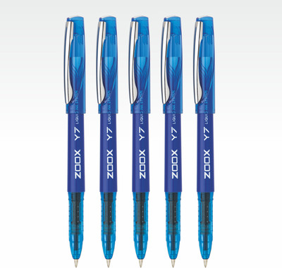 FLAIR Zoox Y7 Sturdy Body Elegant Metal Clip With Dotted Texture & Jumbo Refill Ball Pen(Pack of 5, Ink Color - Blue)