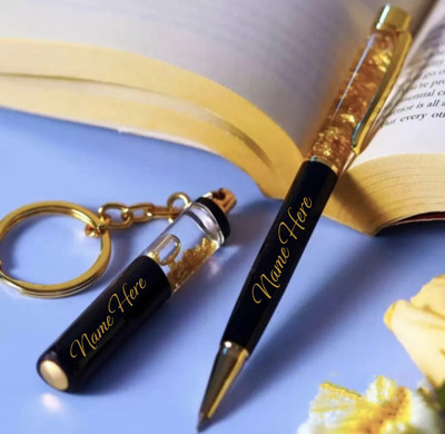 mizi Golden Zari Ball Pen Keychain Set Ball Pen(Ink Color - Blue)