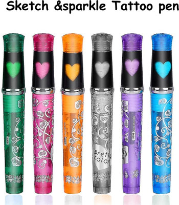 Extraposh Sketch and Sparkle Tattoo Pen Activity Toy Set with Stencil for Kids Nib(Ink Color - Multicolor)