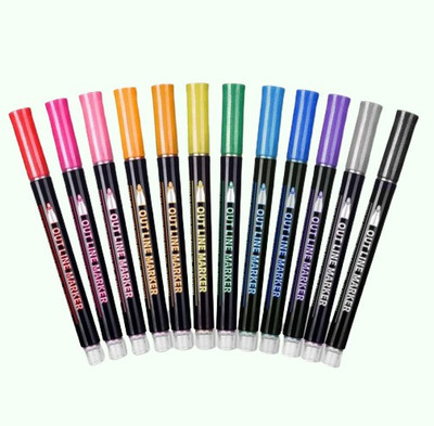 NAVDEEP COLLECTION Multicolor Set Of 12 Double Line/Outline Pen For Kids And Adults.(Set of 12, Multicolor)