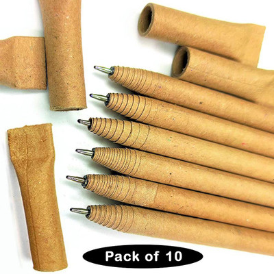VeleSolv Eco Friendly Recycled Paper Pens Ball Pen(Pack of 10, Ink Color - Blue)