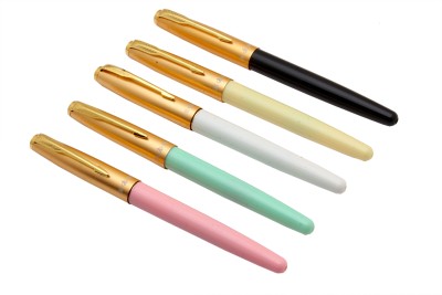 Ledos Paili 006 Golden Cap Fine Nib Assorted colors Fountain Pen(Pack of 5, Ink Color - Converter System)