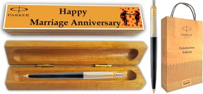 PARKER JOTTER STANDARD GT BP With Wooden Happy Marriage Anniversary Gift Box & Gift Bag Ball Pen(Blue)