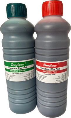 Daytone Fountain Pen Ink- 500ml Ink Bottle(Pack of 2, Ink Color - Brilliant Red, Emerald Green)