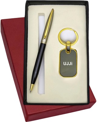 UJJi 2in1 Set with Half Black Body Golden Part Ball Pen & Keychain Pen Gift Set(Pack of 2, Blue Ink)