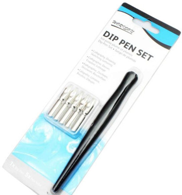 CHROME Dip Pen Set with 5 different Nibs Calligraphy(Ink Color - Black)