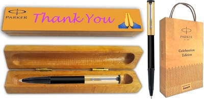 PARKER BETA PREMIUM SS BP TRIM With Wooden Thank You Wishing Gift Box and Gift Bag Ball Pen(Blue)