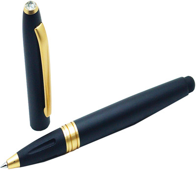 auteur Softy Black Color Matte Finish Magnetic Cap With Stylus Best Ergonomic Roller Ball Pen(Ink Color - Blue)