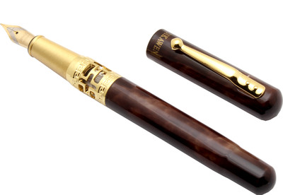 Ledos Dikawen 8060 Brown Wood Metal Body With Medium Nib & Golden Trims Fountain Pen(Ink Color - Converter System)