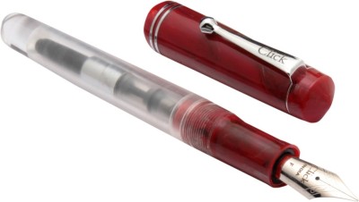 Ledos Click Aristocrat Demonstrator Acrylic With Fine Nib , Red Marble Cap Fountain Pen(Converter system, Eyedropper)