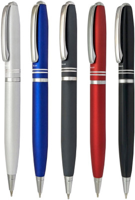 UJJi Two Ring Assorted Color Body Twist On & Off Ball Pen(Pack of 5, Ink Color - Blue )
