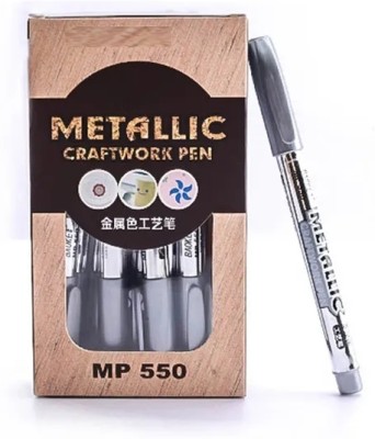triple paper 6 Pcs Metellic Silver Carftwork Pen for DIY Glass Work, Wood Work Gel Pen(Pack of 6, Silver)