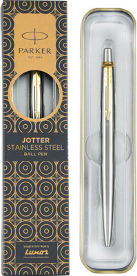 PARKER Jotter Stainless Steel, Gold Trim Ball Pen(Ink Color - Blue)