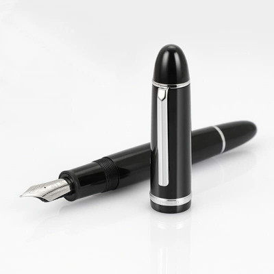 Gold Leaf X-159 Black With Silver Trim Extra Fine Nib Big Size Writing Pen Set Of 1 Pcs Fountain Pen(Ink Color - Blue)