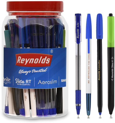 Reynolds Mixed Combo(16 045/ 16 BRITE/ 6 AEROSLIM/ 6 VISTA RT/ 6 SMOOTHMATE) Ball Pen(Pack of 50, Ink Color - Blue)