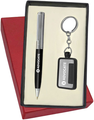 UJJi Lawyer/Advocate Logo Half Chrome Plated Black Body Pen with Keychain Pen Gift Set(Pack of 2, Ink Color - Blue )