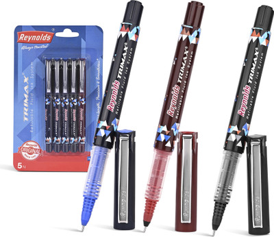 Reynolds Trimax Roller Ball Pen(Pack of 5, Ink Color - Blue,Black & Red)