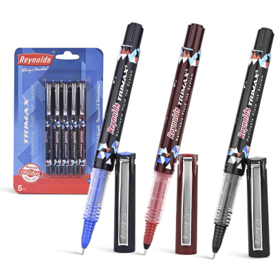 Reynolds Trimax Roller Ball Pen(Pack of 5, Ink Color - Blue,Black & Red)