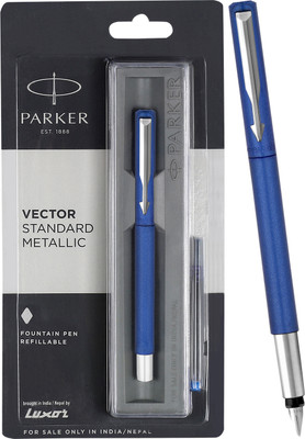 PARKER Parker Vector Standard Chrome Trim| Metallic Blue| Fountain Pen(Ink Color - Blue)