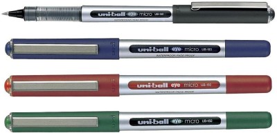 uni-ball Eye UB 150|Tip Size 0.5 mm| Comfortable Grip |For School & Office Use| Roller Ball Pen(Pack of 4, Blue, Black, Red, Green)