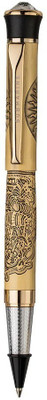 Submarine 1051 Ganesha Etched & Preciosa Crystal Studded On Top, Metal Gold Color Body Roller Ball Pen(Ink Color - Blue )