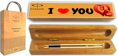 PARKER FRONTIER GOLD GT FP With Wooden I Love You Wishing Gift Box and Gift Bag Fountain Pen(Blue)