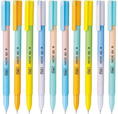FLAIR Move Gel Pen(Pack of 10, Ink Color - Blue)