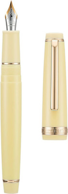 Gold Leaf J82 Plastic Fp With Converter 0.5MM Fine Nib Chrome Gold Trim Set Of 1 Yellow Fountain Pen(Ink Color - Blue)