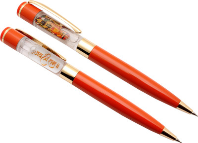 Ledos Set Of 2 Lord Ram Idol On The Cap & Jai Shree Ram Orange Color Body Ball Pen(Pack of 2, Ink Color - Blue Refill)
