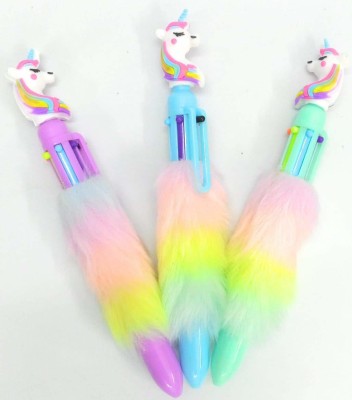 HK Toys 3 Pcs Unicorn Fur Pen, Multicolor Pen For School, Birthday Return Gifts Ball Pen(Pack of 3, Multicolor)