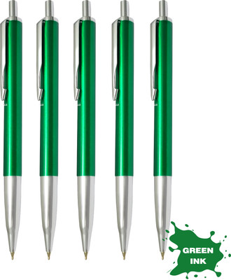 UJJi Green Ink Retractable Metal Ball Pen(Pack of 5, Ink Color - Green )