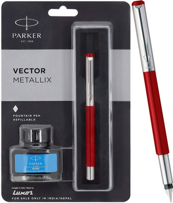 PARKER Vector Metallix, Chrome Trim, Fine Nib With Quink Ink Bottle Fountain Pen(Ink Color - Blue)