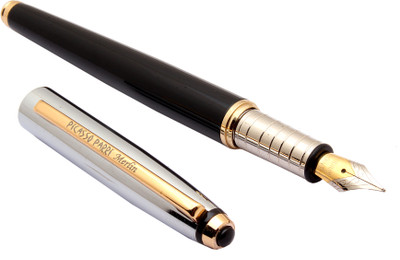 Ledos Merlin Black Metal Body With Steel Cap Medium Nib Fountain Pen(Ink Color - converter system)