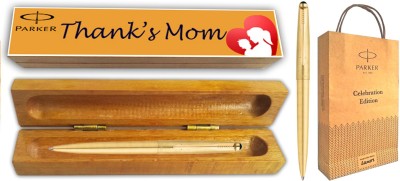 PARKER GALAXY GOLD BALL PEN GT With Wooden Thank's Mom Wishing Gift Box & Gift Bag Ball Pen(Blue)
